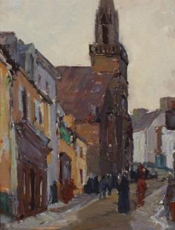 Douarnenez france church and street by george kennedy brandriff 1929